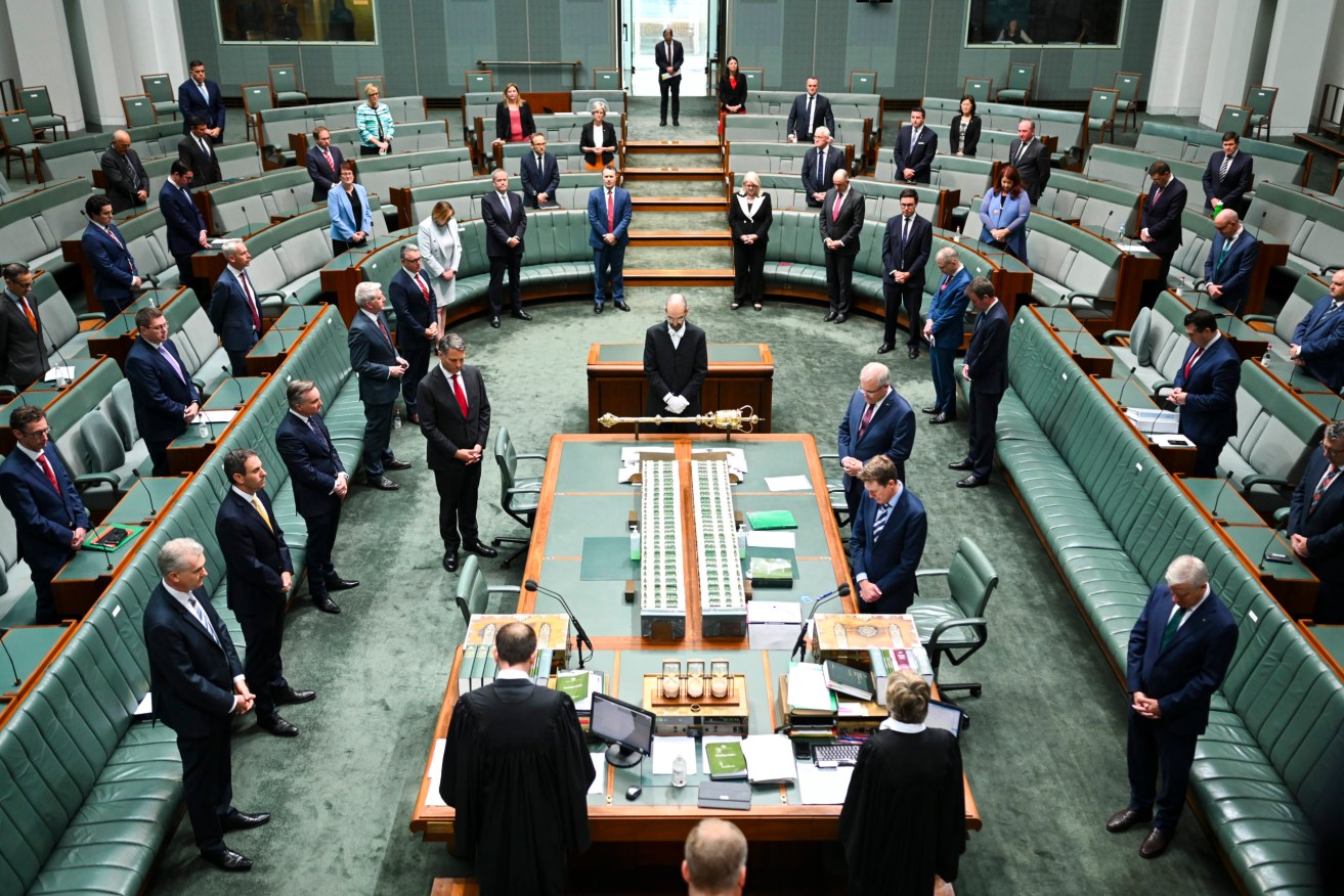 Federal Parliament observes social distancing before shutting down. Photo: AAP/Lukas Coch