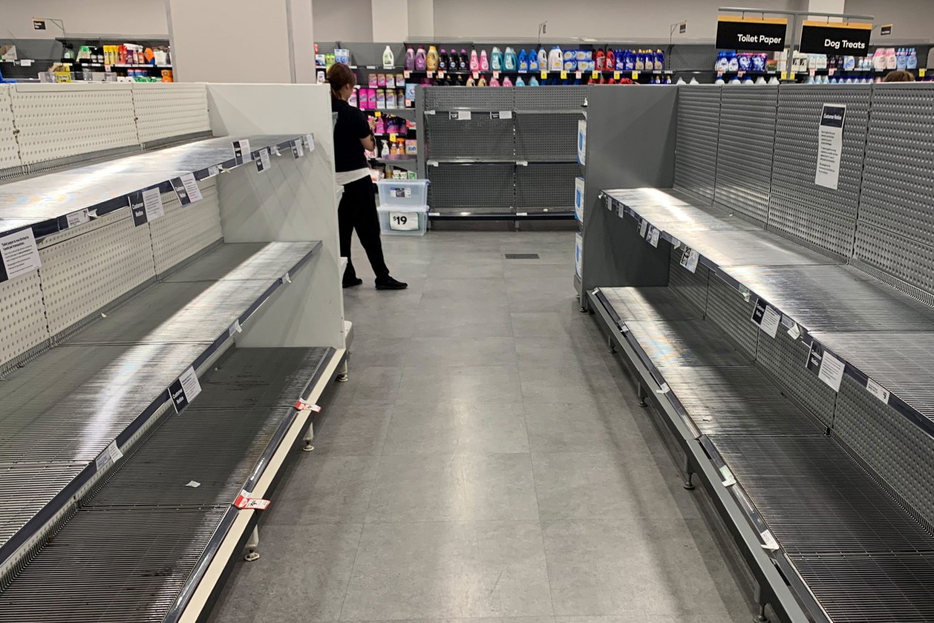 Empty shelves at Woolworths. Photo: Bianca De Marchi / AAP