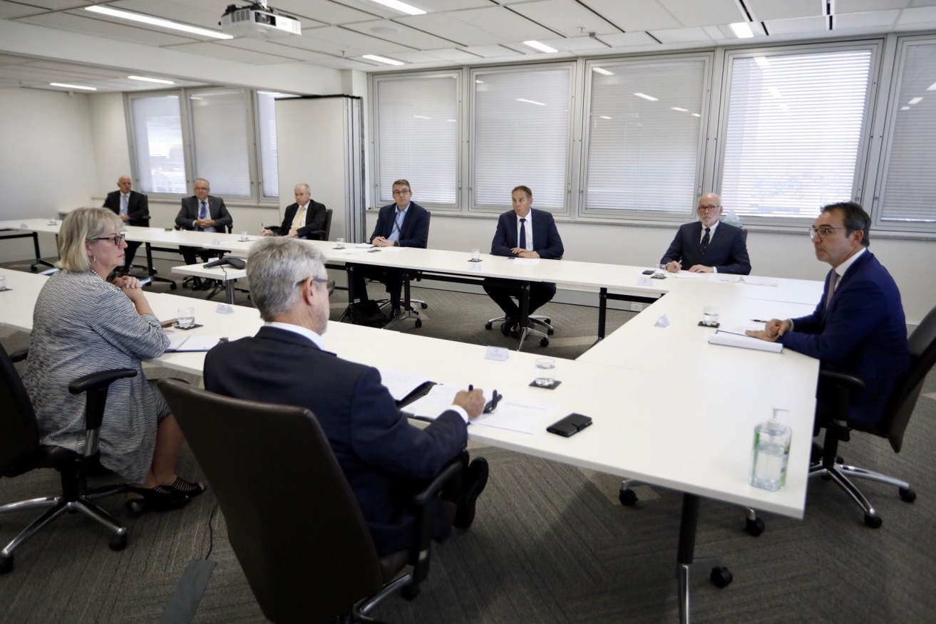 Premier Steven Marshall with his “Industry Response and Recovery Council” today. Photo: Tony Lewis/InDaily