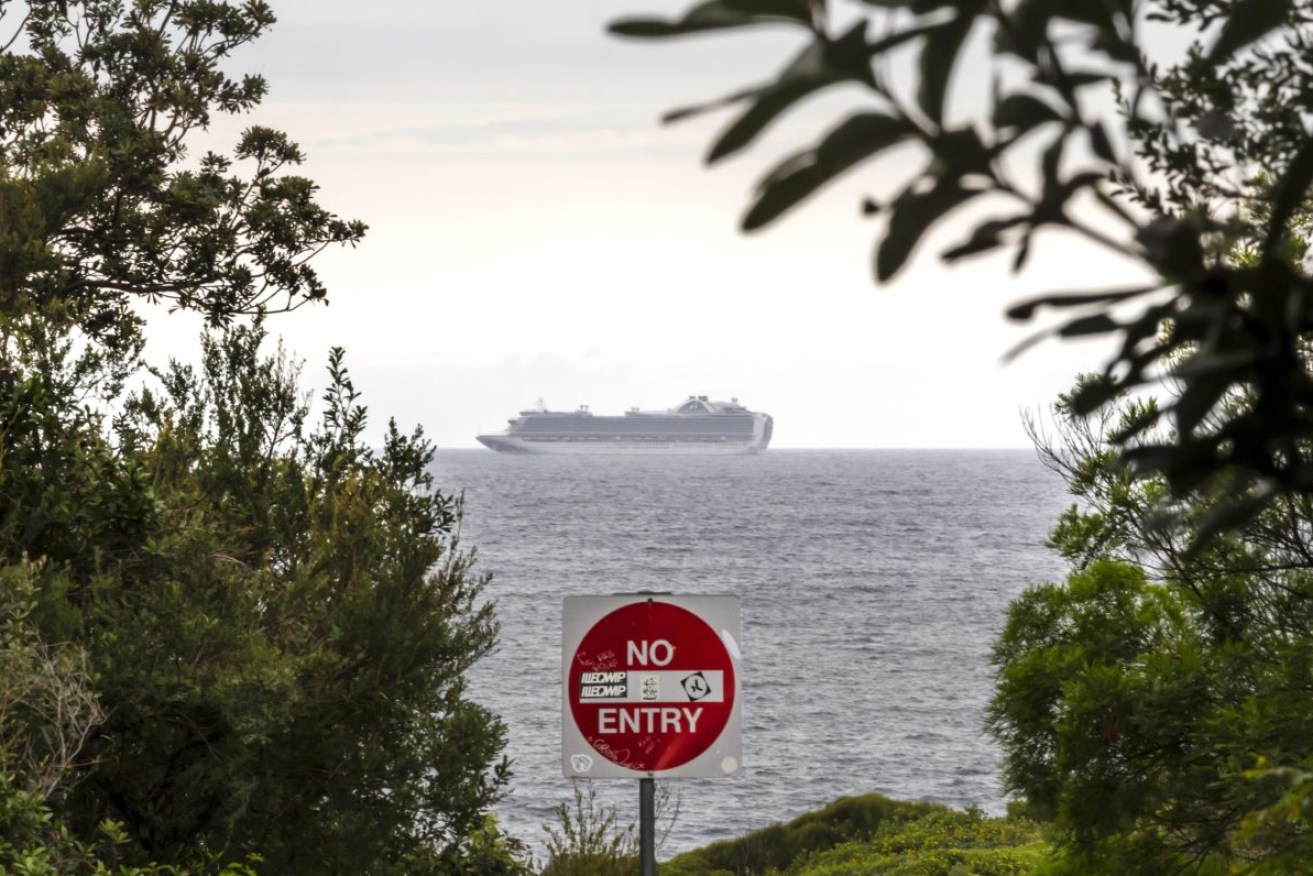 The Ruby Princess cruise ship off Sydney in April 2020. Photo: AAP/Craig Golding