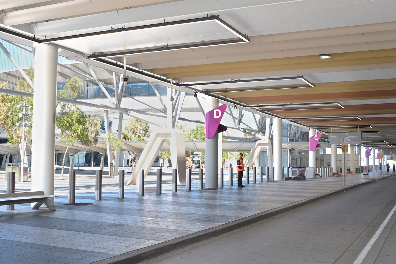 The normally bustling passenger pick-up area at Adelaide Airport this week. The travel industry is among those recording the highest drops in consumer spending. Photo: Michael Errey / InDaily