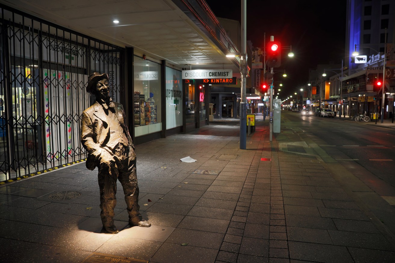 Deserted Hindley St, Saturday night, April 4. Photo: Tony Lewis/InDaily