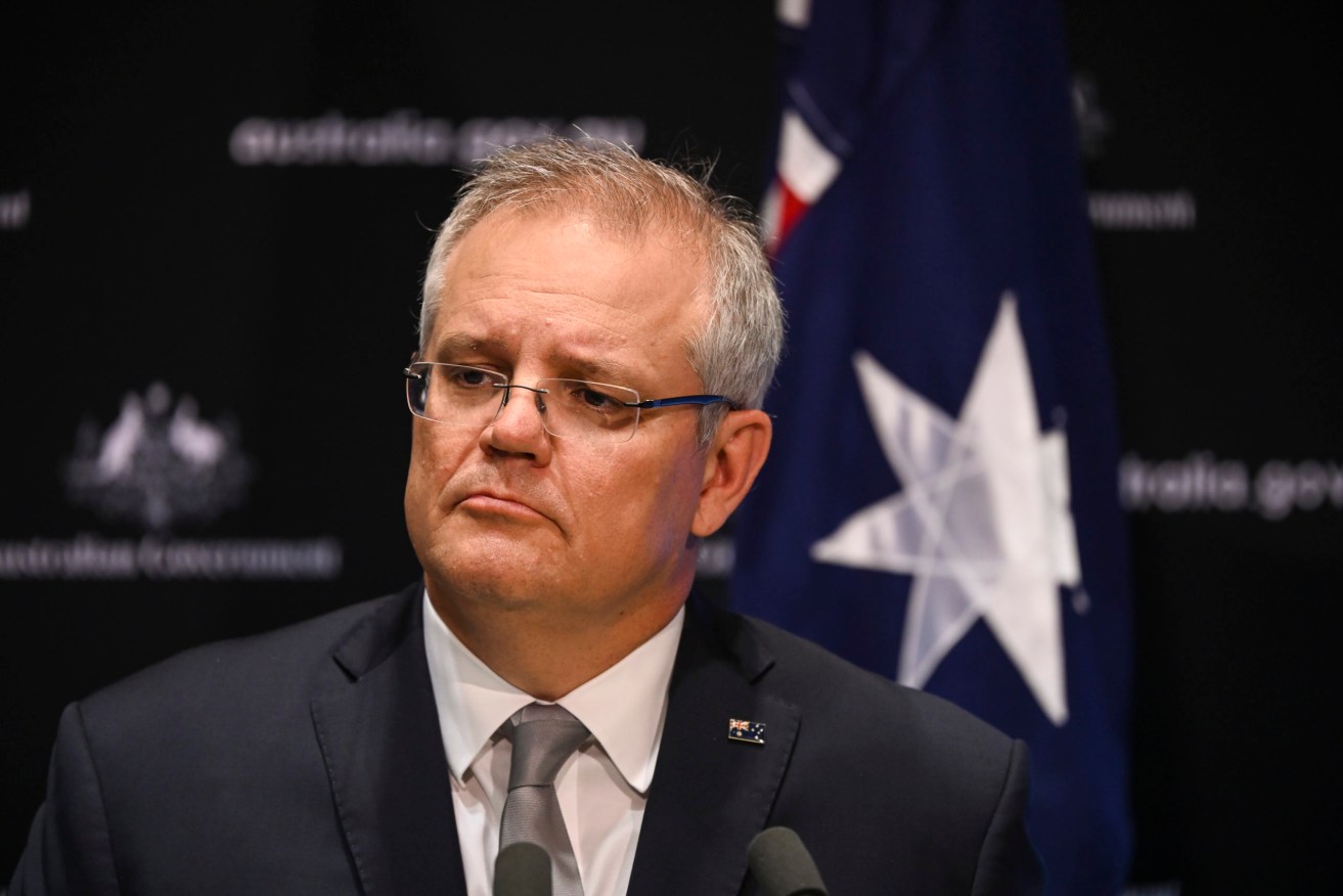 Prime Minister Scott Morrison speaks to the media during a press conference at Parliament House. Photo: Lukas Coch/AAP 