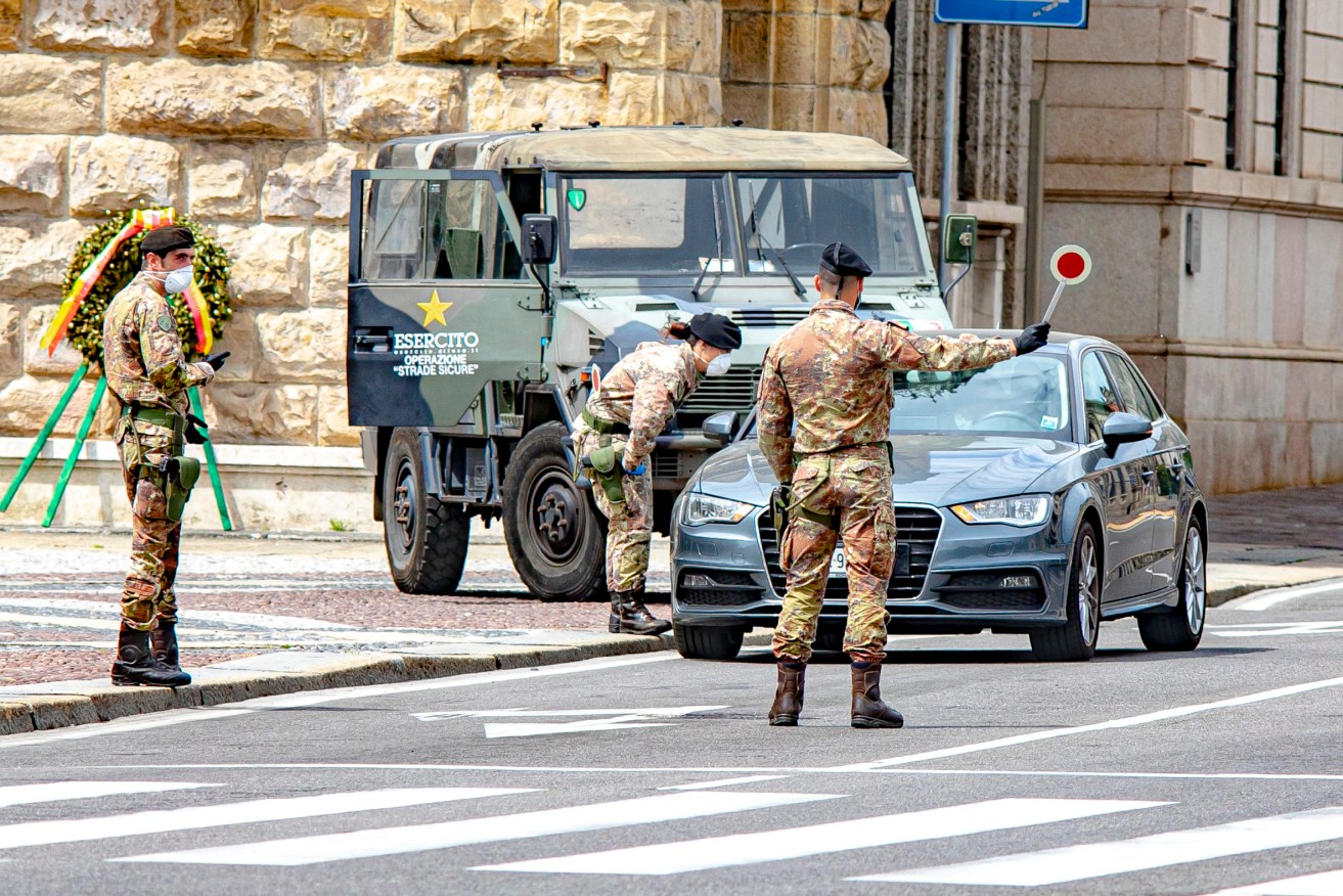 Army checks in Italy's hard hit city of Bergamo. Photo: supplied
