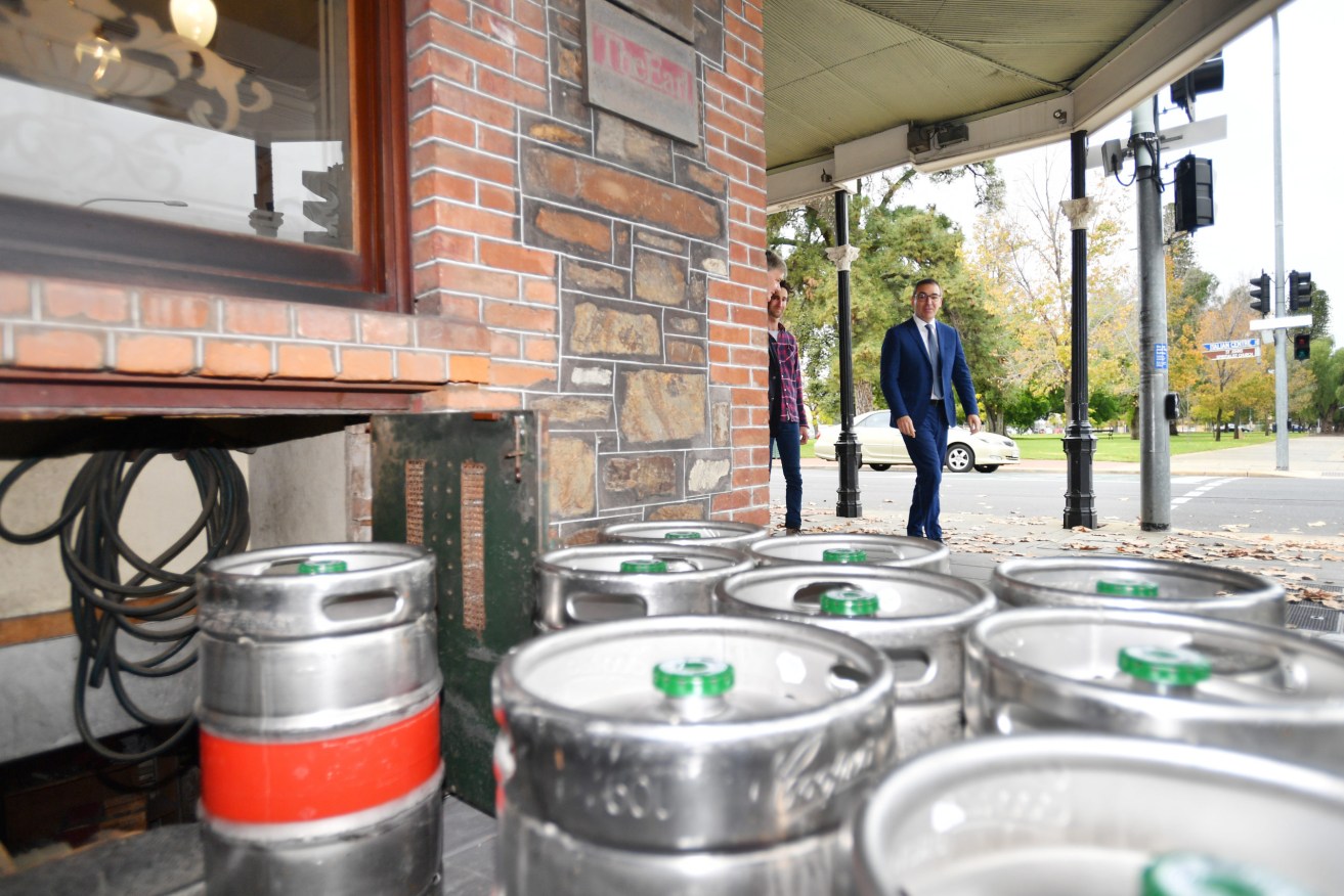 Premier Steven Marshall at Coopers Alehouse in Adelaide. Photo: AAP/David Mariuz