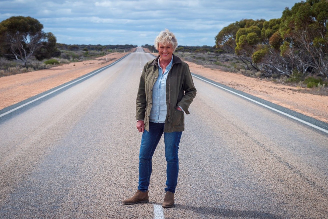 On the road again: Heather Ewart on the Nullarbor Plain. Photo: ABC