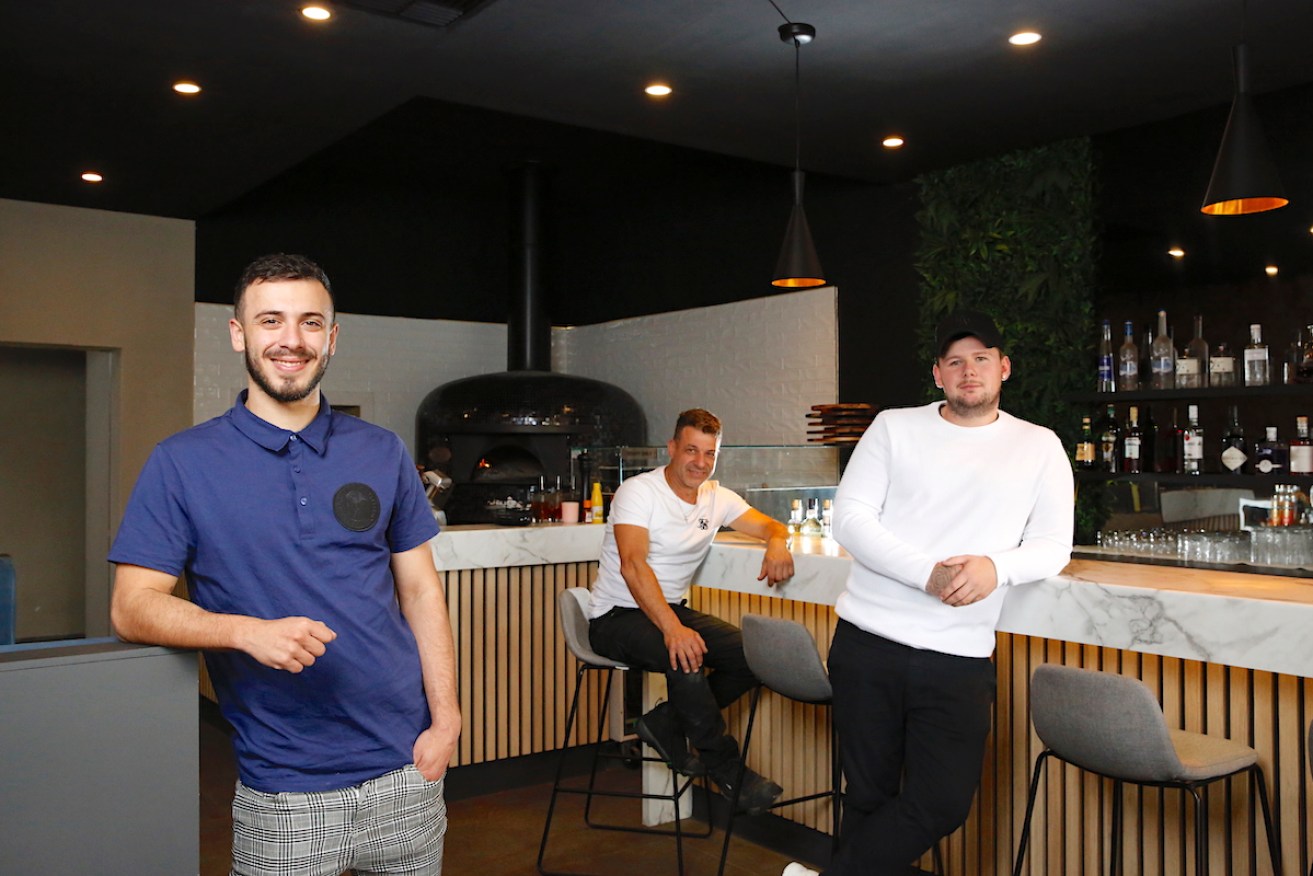 Dion Bonifazio, Nunzio Bonifazio and Lewis Goodridge at their new pizzeria, Bar 38 on Greenhill Road at Glenside.