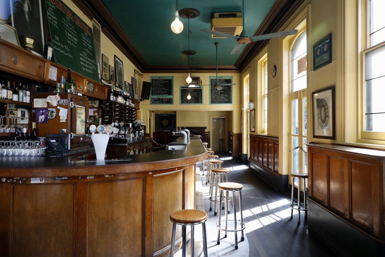 The empty front bar of the Exeter Hotel. Photo: Tony Lewis/InDaily