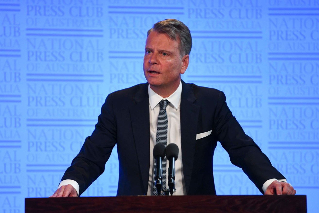 Bailes speaking at the National Press Club during his time as national Law Council president. Photo: Lukas Coch / AAP