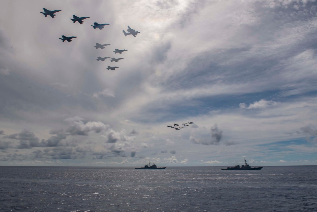 Two US Navy aircraft carrier strike groups held exercises in the South China Sea this month. Photo supplied.