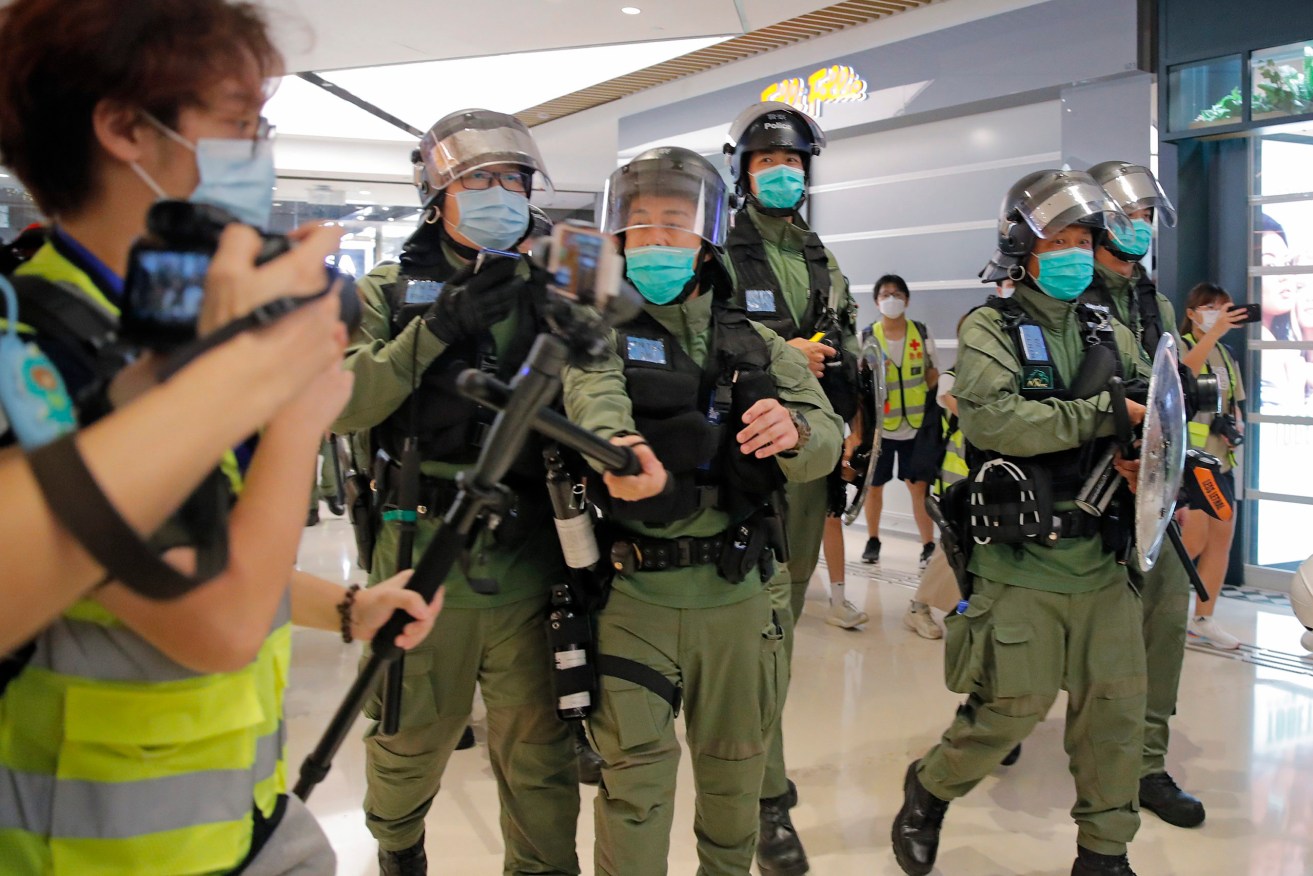 Hong Kong riot police at a protest last week. Photo: AP/Kin Cheung