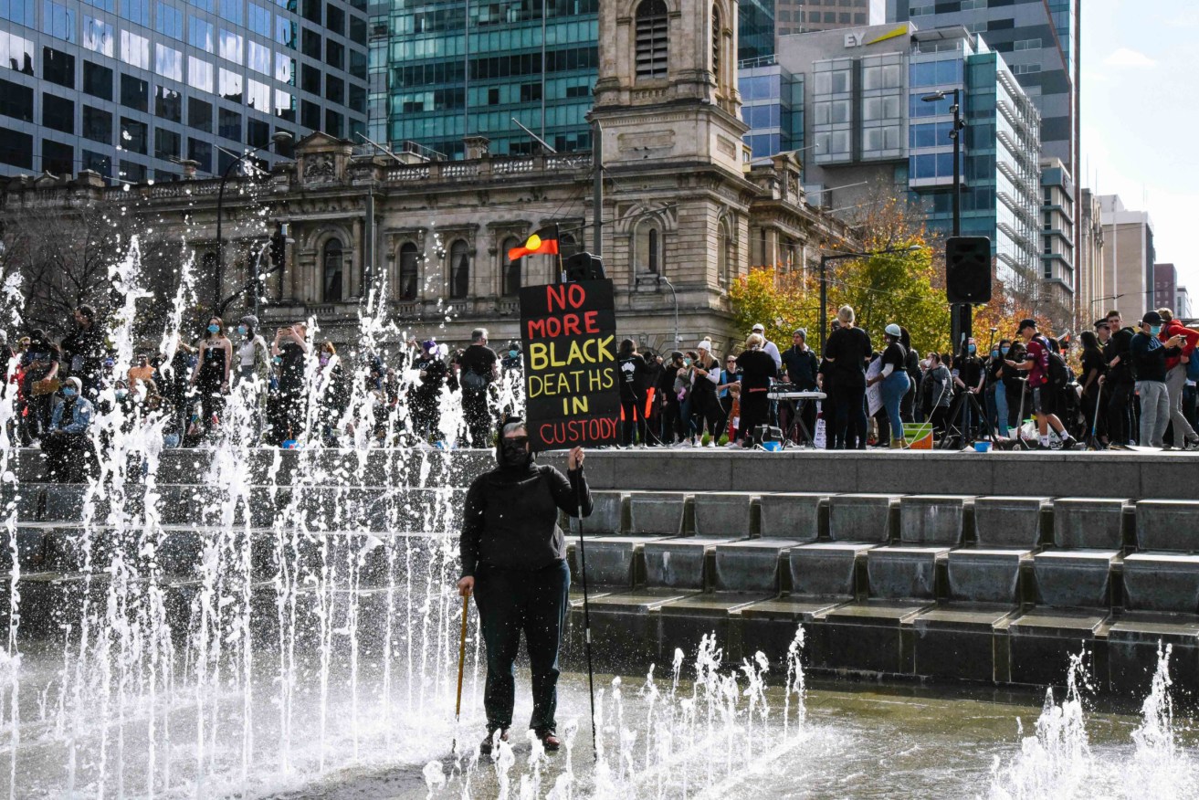 A protestor at the Black Lives Matter protest in Adelaide. Photo: Jack Fenby