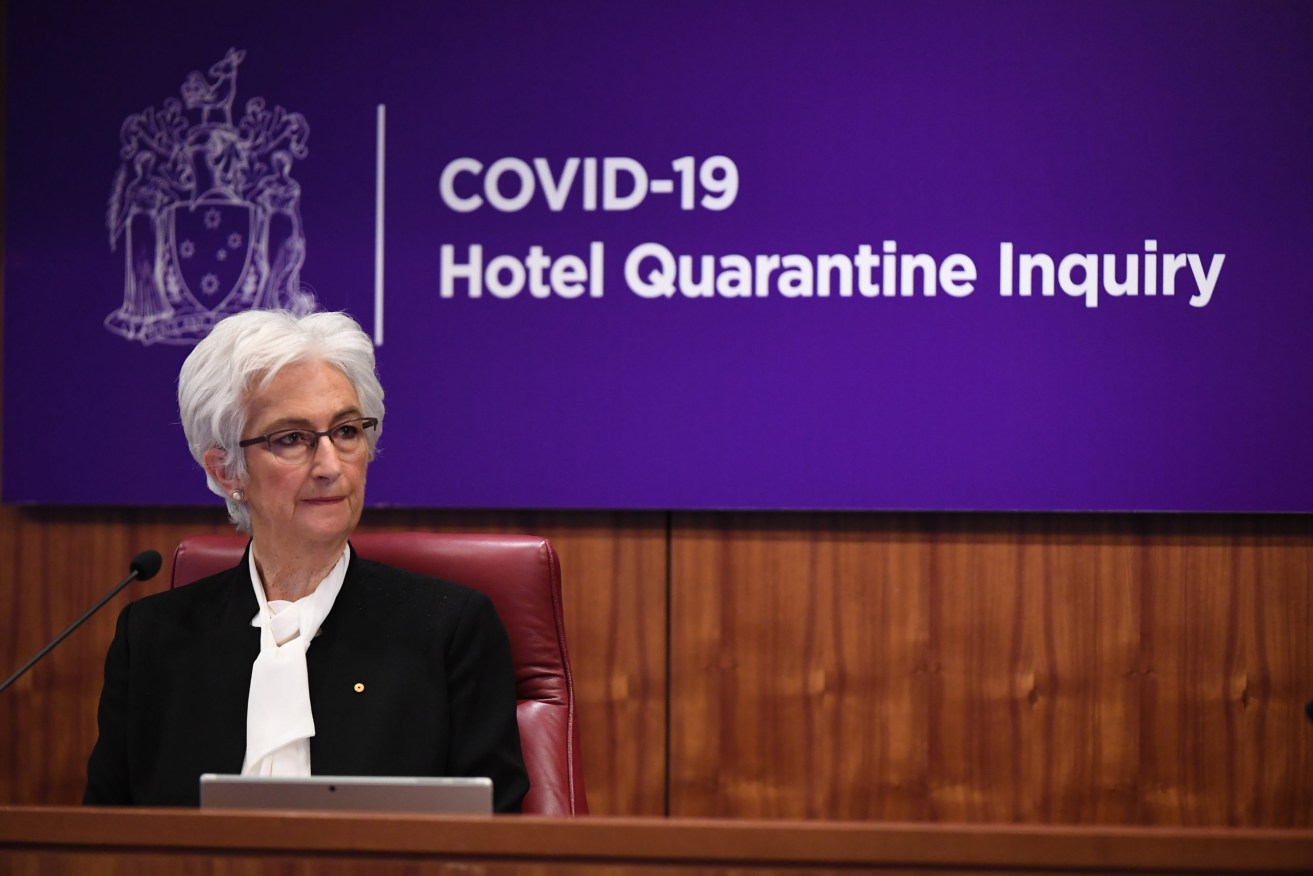 The Honourable Jennifer Coate during Melbourne's hotel quarantine inquiry in July. Photo: AAP/James Ross