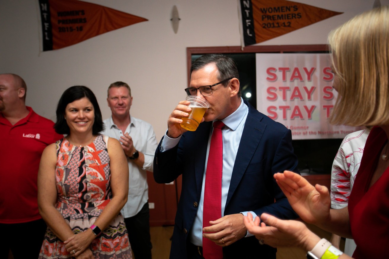 NT Chief Minister Michael Gunner at Labor's election headquarters in Darwin. Photo: AAP Image/Charlie Bliss.