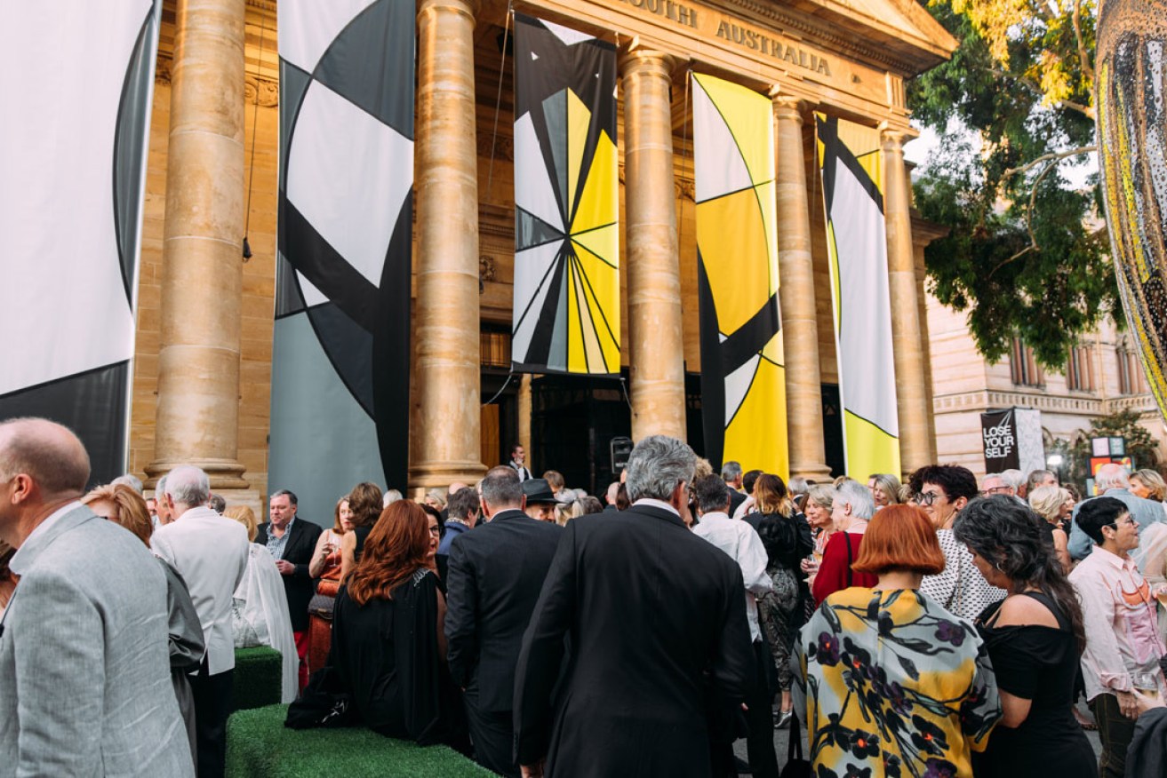 Guests at the opening of the 2020 Adelaide Biennial, before COVID-19 restrictions began. Photo: Daniel Marks