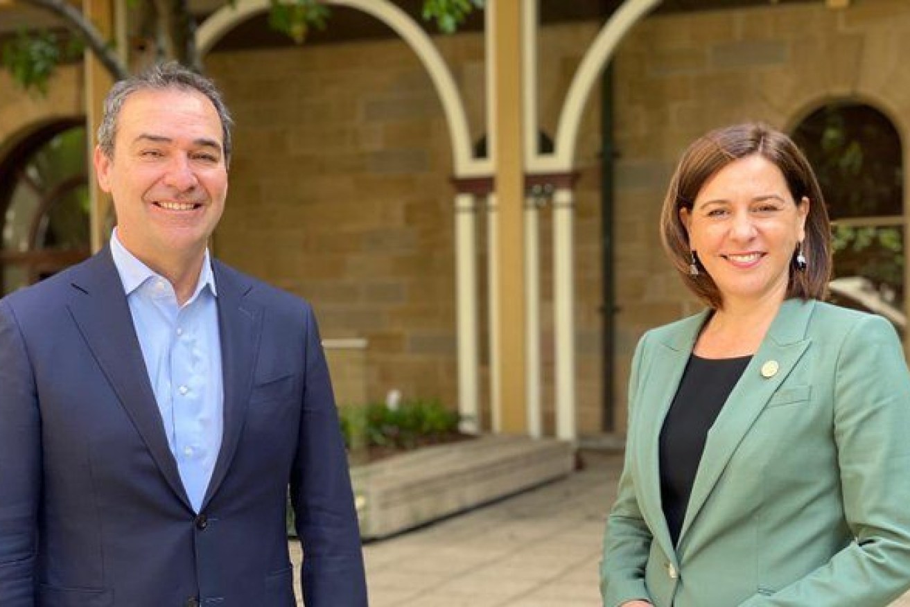 Steven Marshall with Queensland LNP leader Deb Frecklington this week. Photo: Twitter