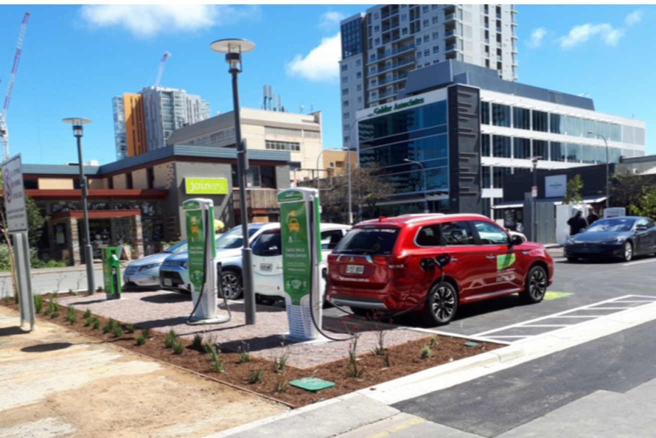 An electric vehicle charging station in the Adelaide CBD. Photo: AEVA SA
