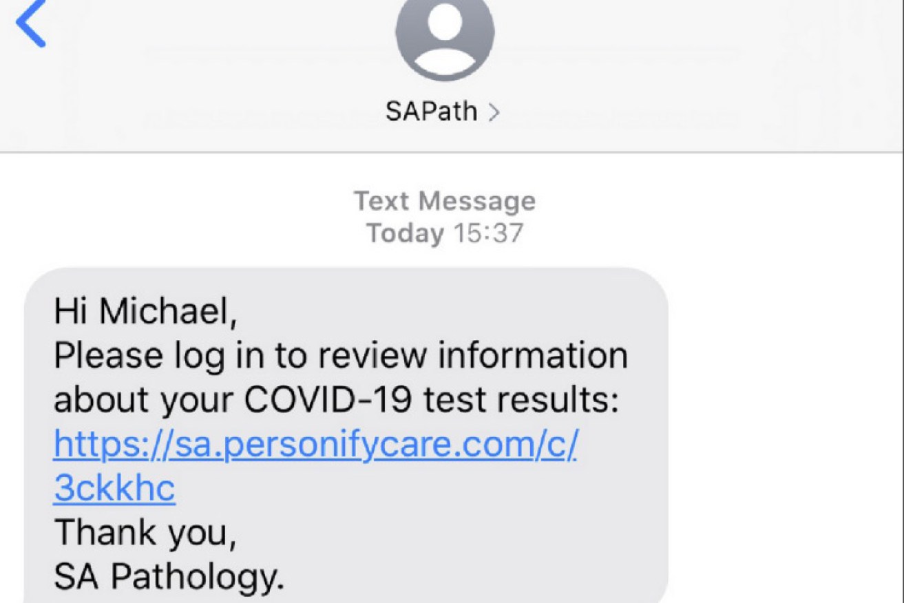 An example of the SA Pathology notification platform. Photo via SA Health / Facebook