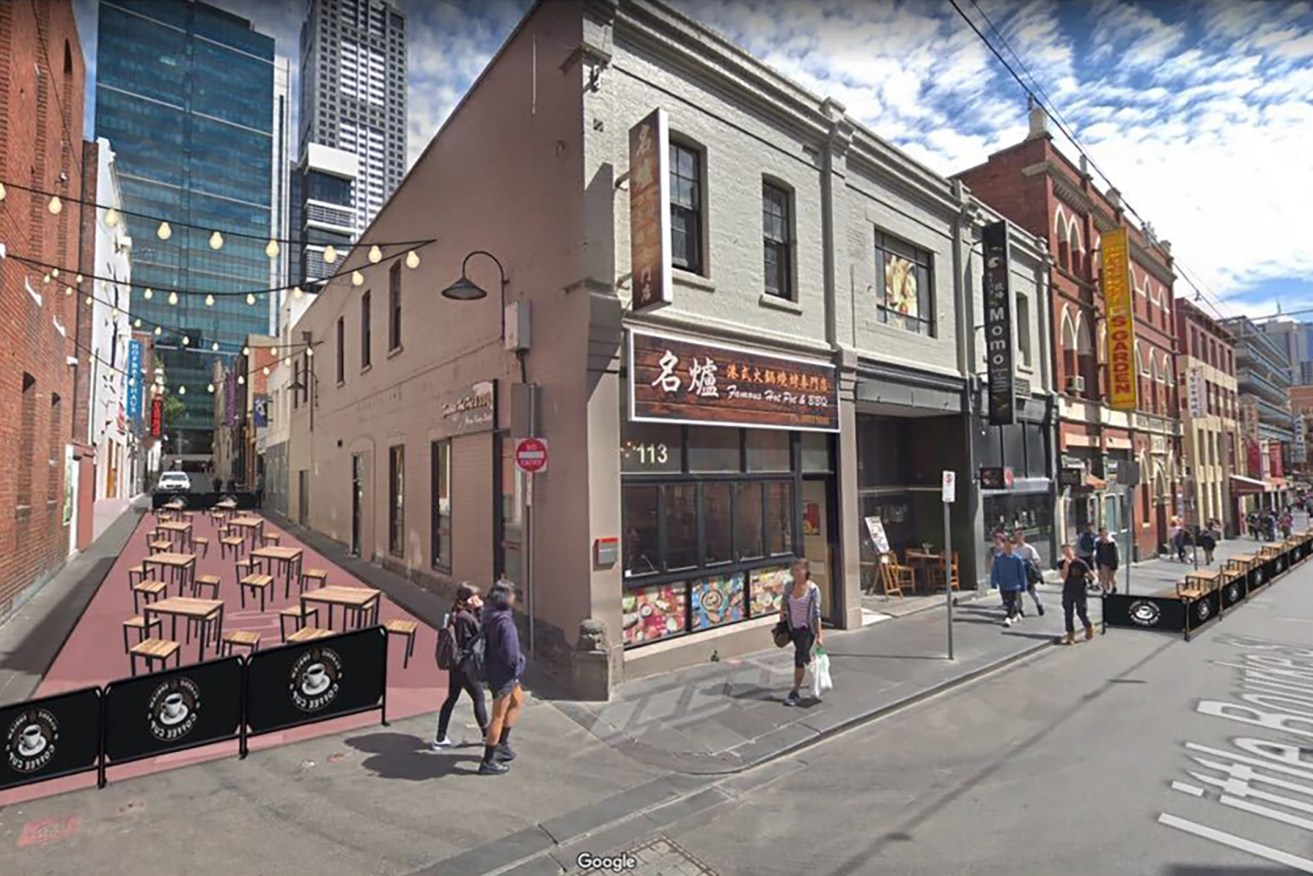 A proposed open-air dining arrangement for a Melbourne lane. Image: AAP/Victorian Government