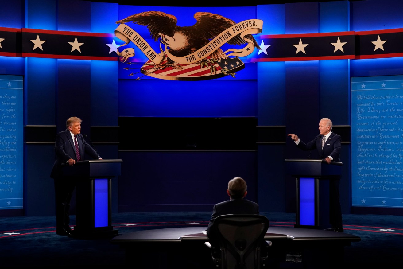 President Donald Trump and Democratic presidential candidate Joe Biden during today's debate. Photo: AP/Patrick Semansky