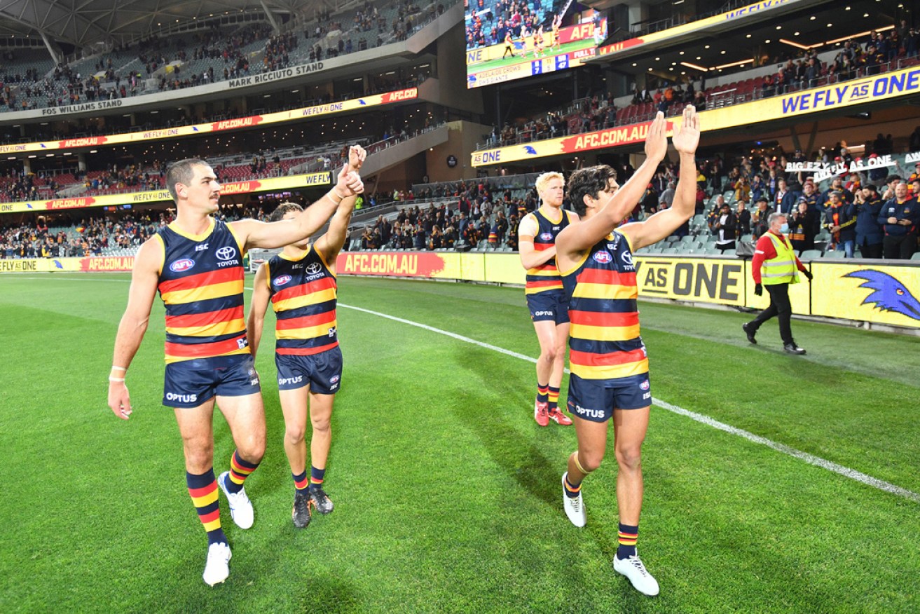 The Adelaide Crows are celebrating their second win in eight days following a 13-month losing streak. Picture: David Mariuz/AAP.
