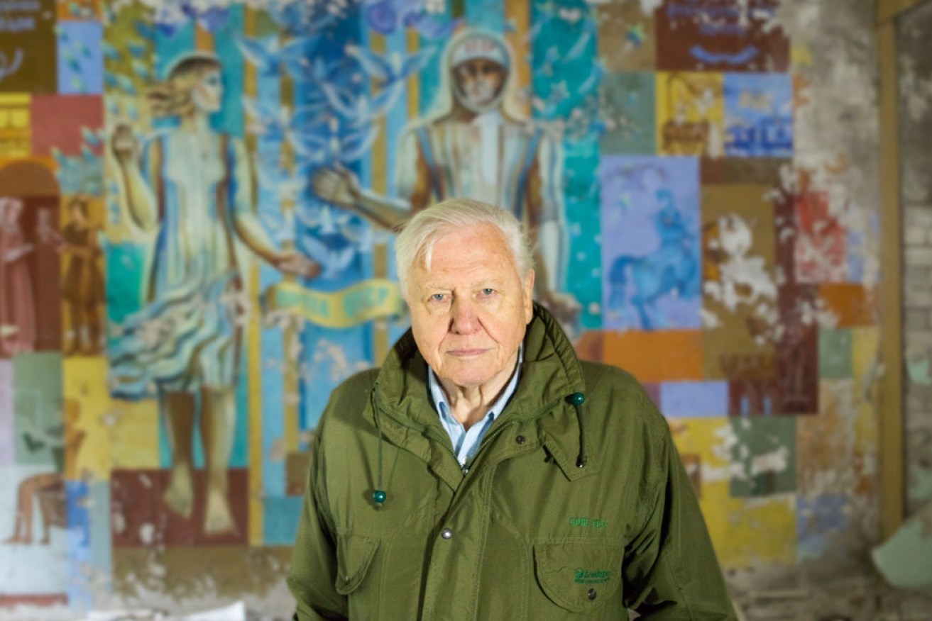 David Attenborough pictured in Chernobyl while filming A Life on Our Planet. Photo: Joe Fereday / Silverback Films