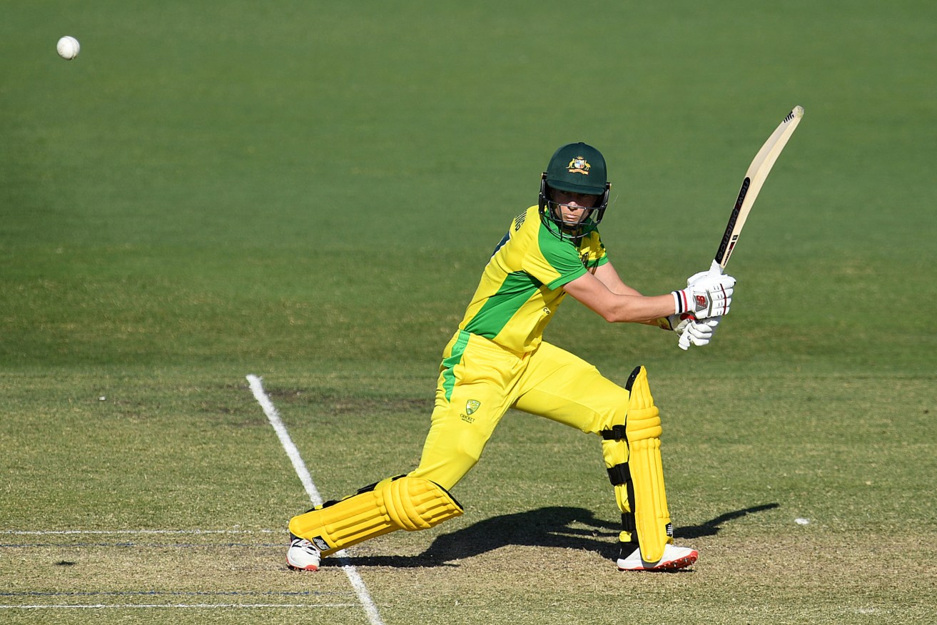 Australia captain Meg Lanning on her way to another century and a win against New Zealand. Photo: AAP/Dave Hunt