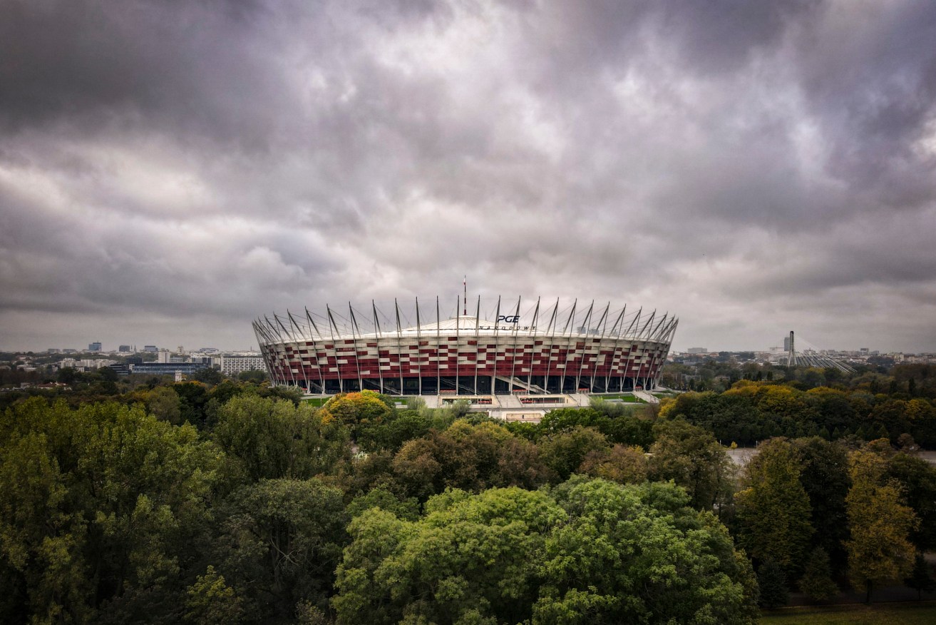 Warsaw's National Stadium is being set up as a 500 bed field hospital as COVID-19 cases surge. Photo: Jaap Arriens / Sipa USA