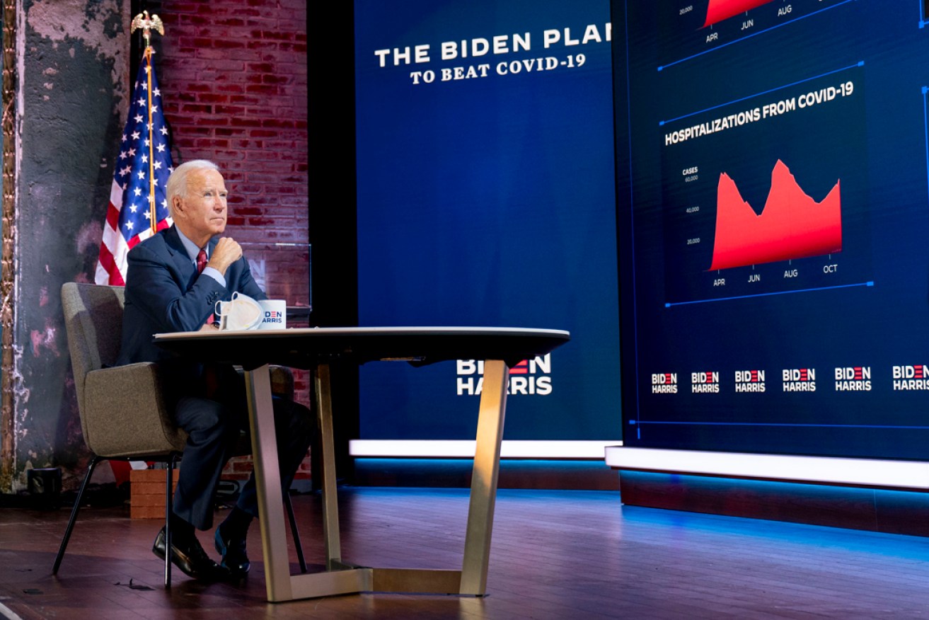 Democratic presidential candidate Joe Biden attended a virtual public health briefing in Delaware overnight. Picture: Andrew Harnik/AP