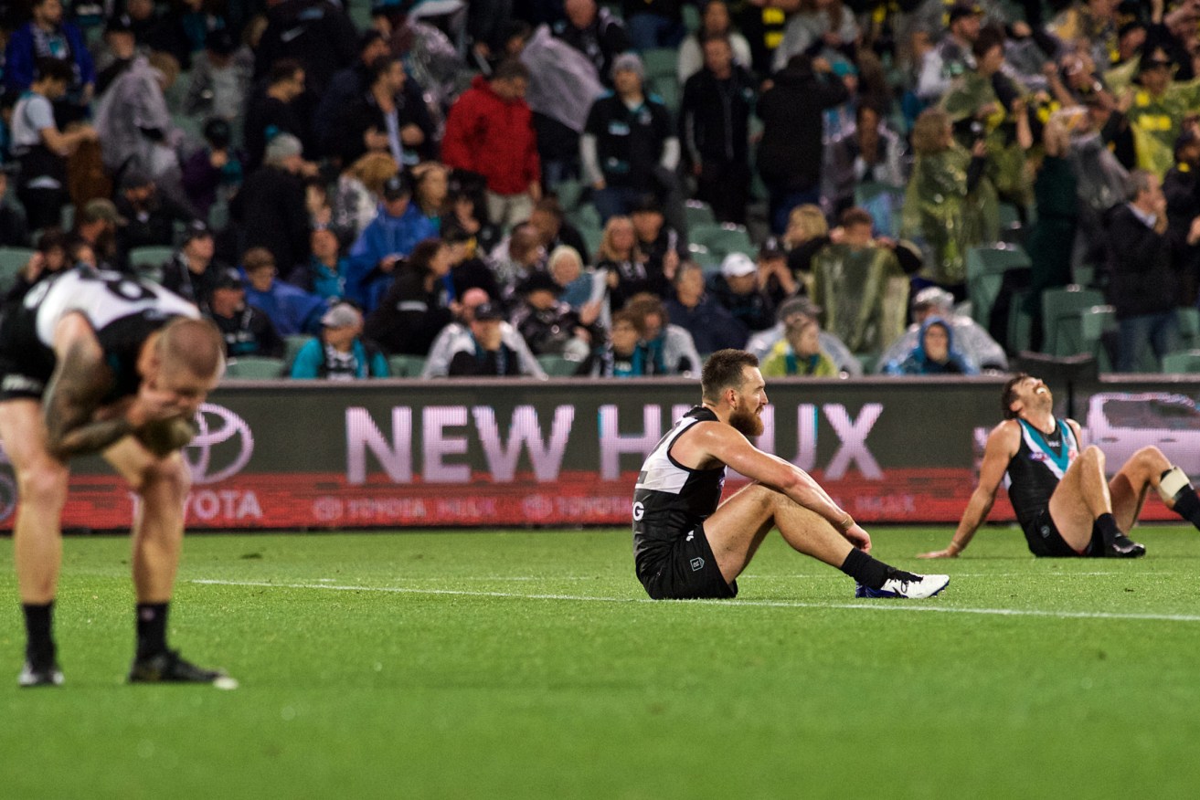 Port players react on the final siren. Photo: Michael Errey / InDaily