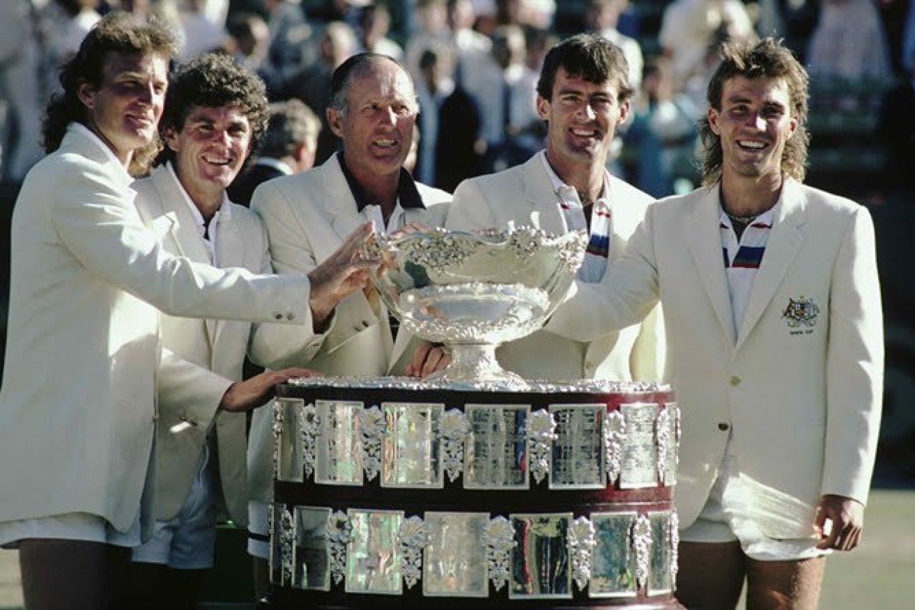 John Fitzgerald, second from right, with Australia's winning 1986 Davis Cup team, will be one of five inductees into the SA Sport Hall of Fame tonight. Image: supplied