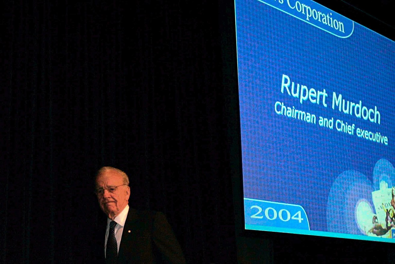Rupert Murdoch faces shareholders at the last News Corporation AGM in Adelaide in 2004 before shifting his operations to the US. 
Photo: AAP/Rob Hutchison