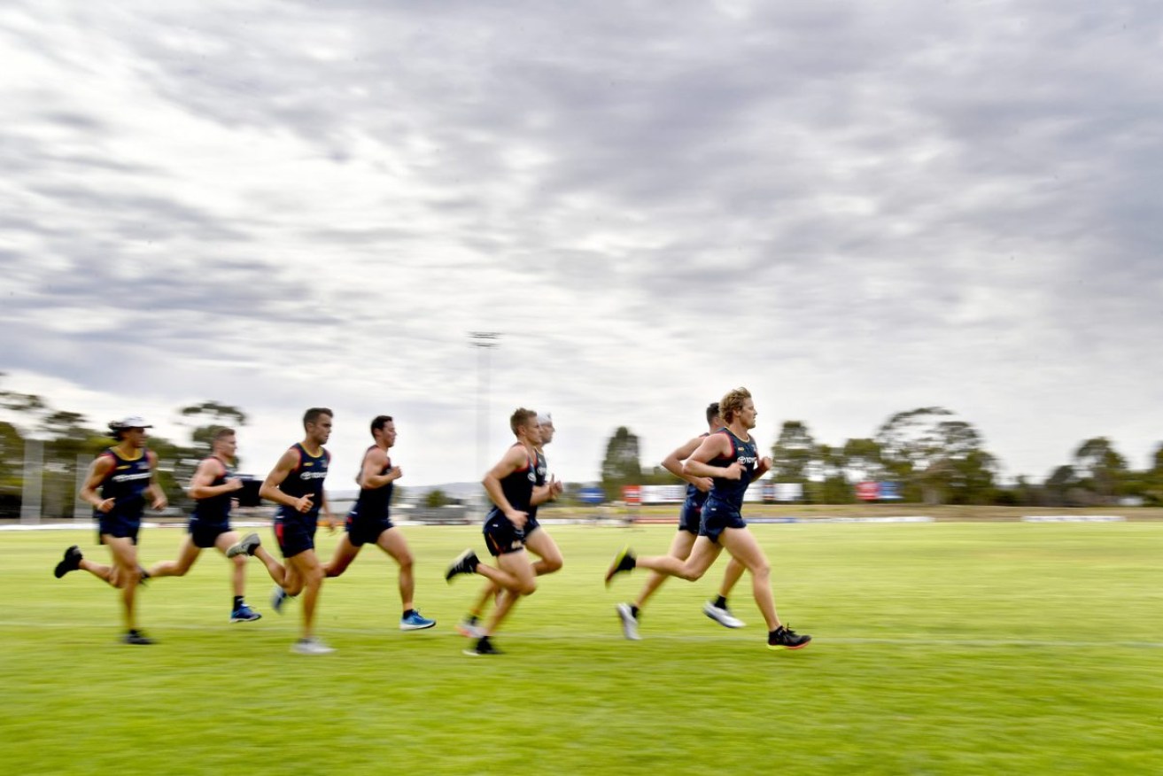 The Crows training at Thebarton Oval during the 2019 preseason. Photo: Sam Wundke / AAP