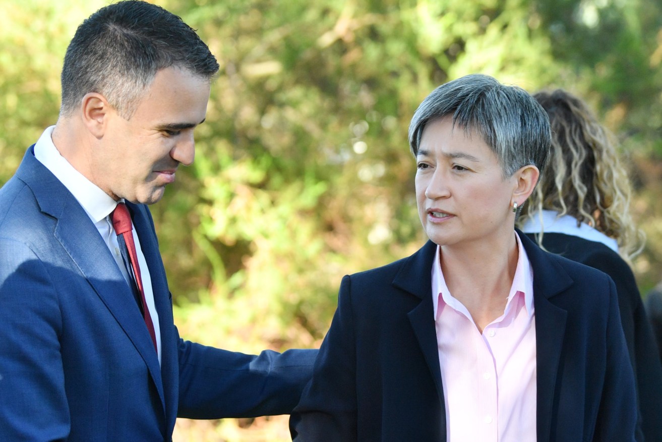 Labor leader Peter Malinauskas and senator Penny Wong on the campaign trail last year. Photo: David Mariuz / AAP