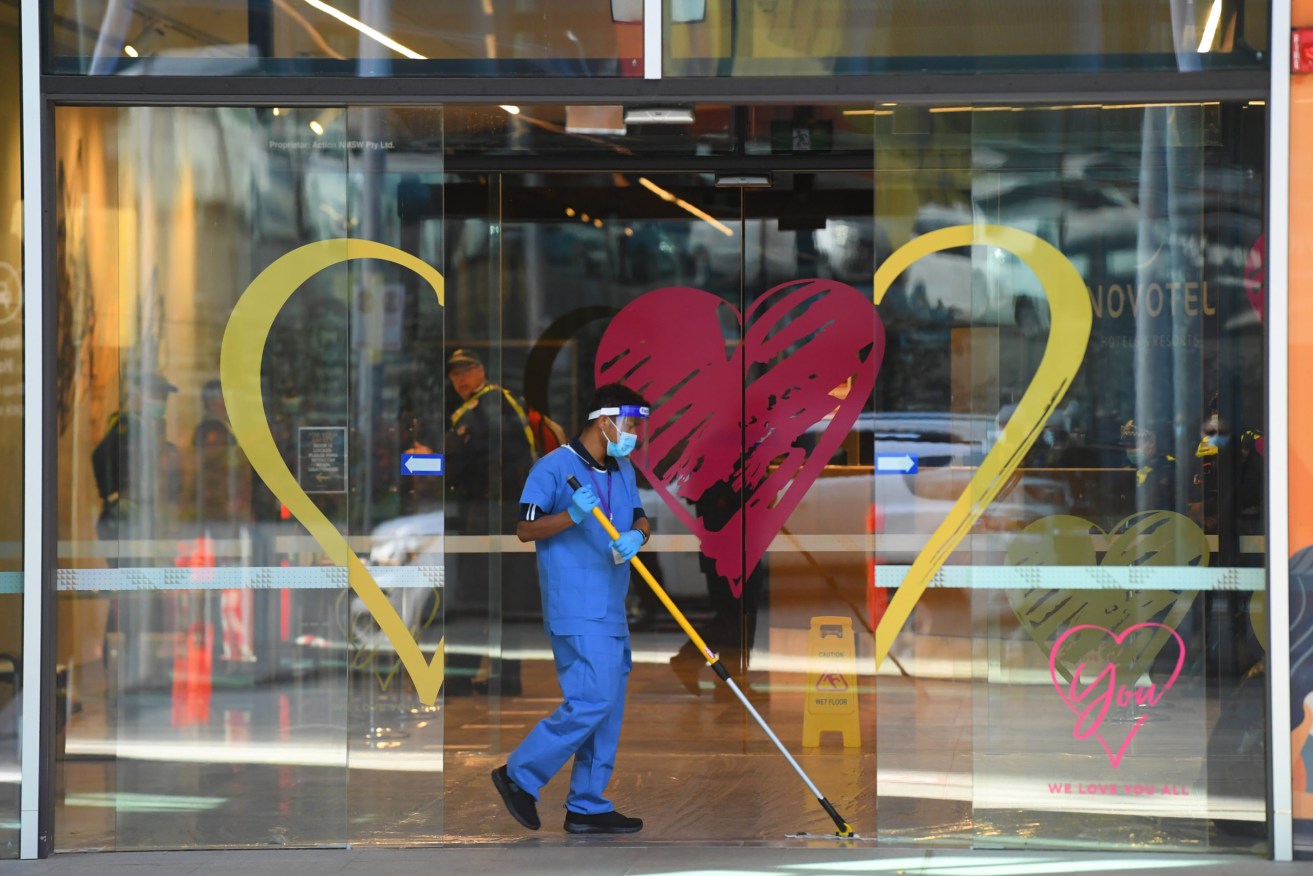 A worker at a Melbourne medi-hotel. Photo: AAP /James Ross