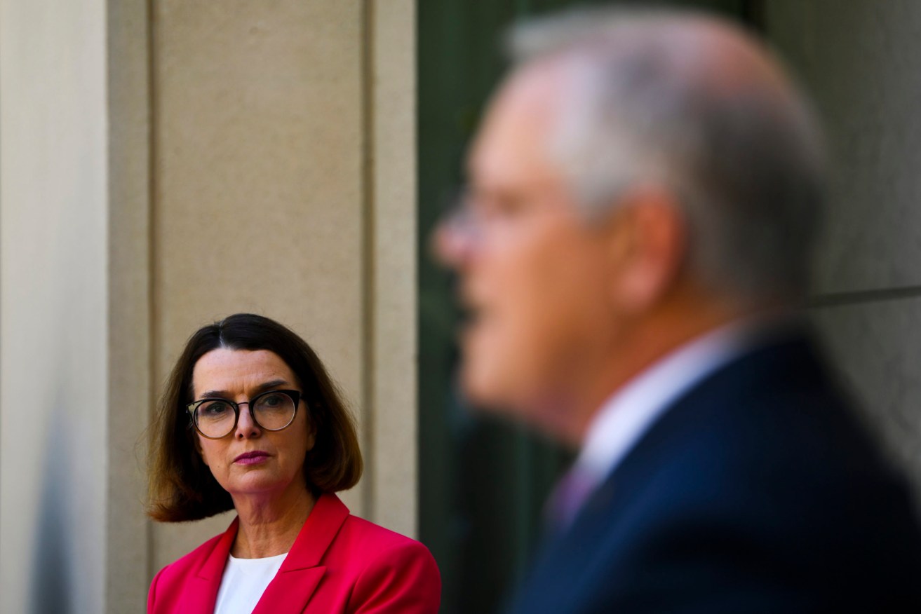 SA senator and Social Services Minister Anne Ruston with Prime Minister Scott Morrison. Photo: AAP/Lukas Coch
