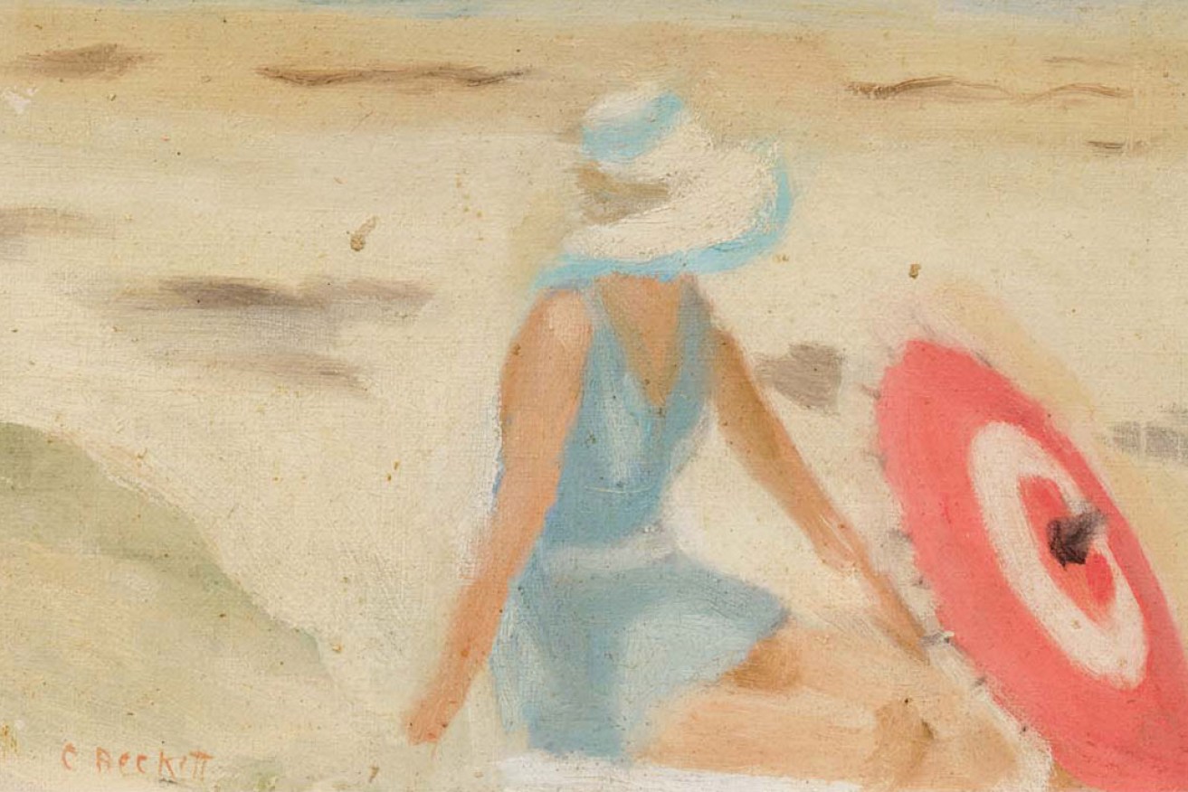 The Red Sunshade - detail (1932), by Clarice Beckett; gift of Alastair Hunter OAM and the late Tom Hunter in memory of Elizabeth through the Art Gallery of South Australia Foundation 2019.