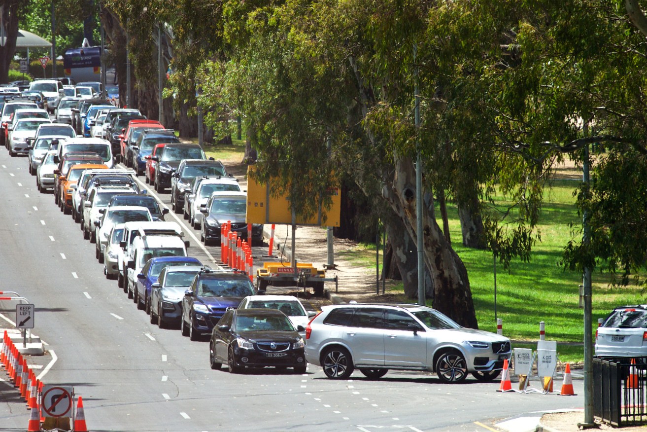 Queueing for COVID-19 testing at Victoria Park this morning. (Photo: Michael Errey/InDaily)