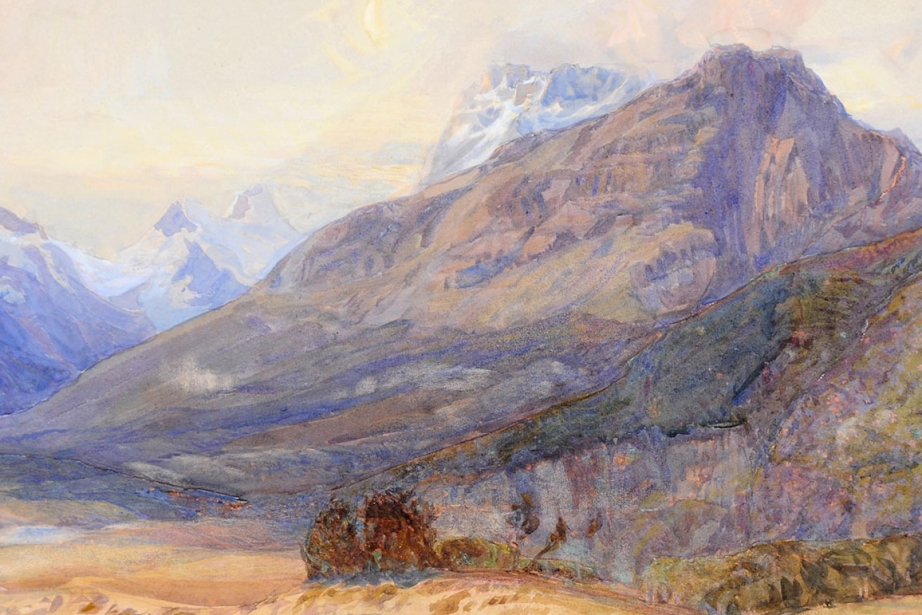 Hans Heysen's 1907 painting of Mount Earnslaw (detail).