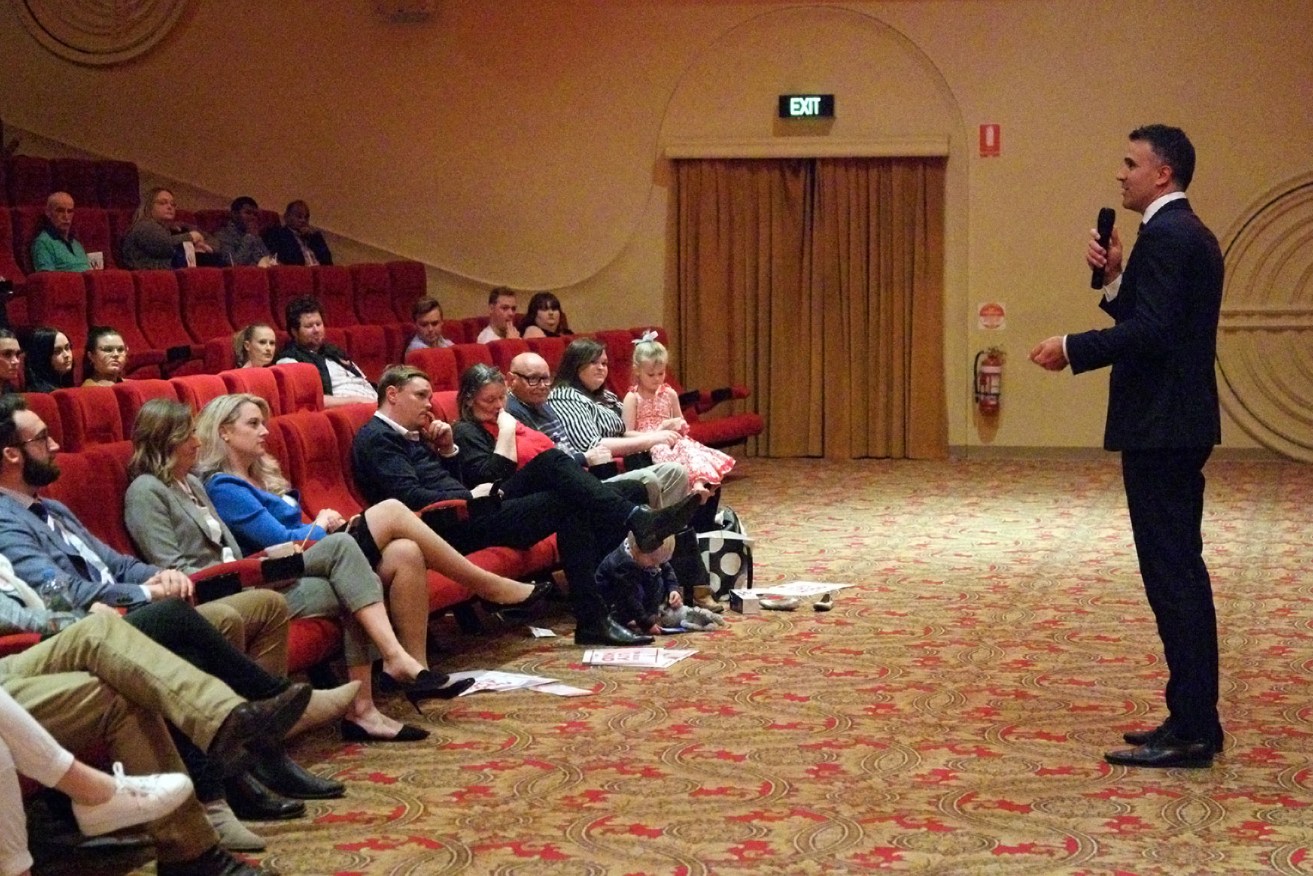 Peter Malinauskas, addressing Labor members at a campaign launch for Adelaide candidate Lucy Hood last week, says rules around party preselections should be clarified. Photo: Tony Lewis / InDaily