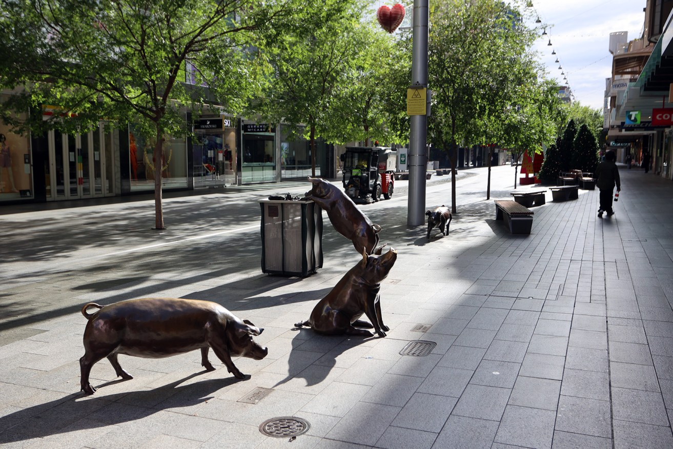 An almost empty Rundle Mall during lockdown. Photo: Tony Lewis/InDaily