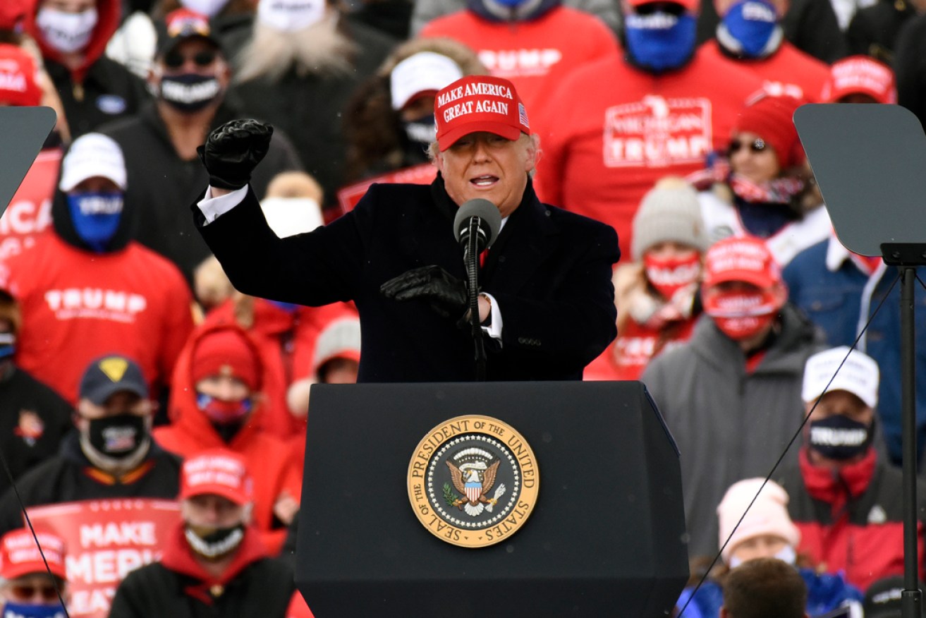 President Donald Trump speaks during a campaign rally in Michigan on Sunday, Nov. 1, 2020. Picture: Jose Juarez/AP