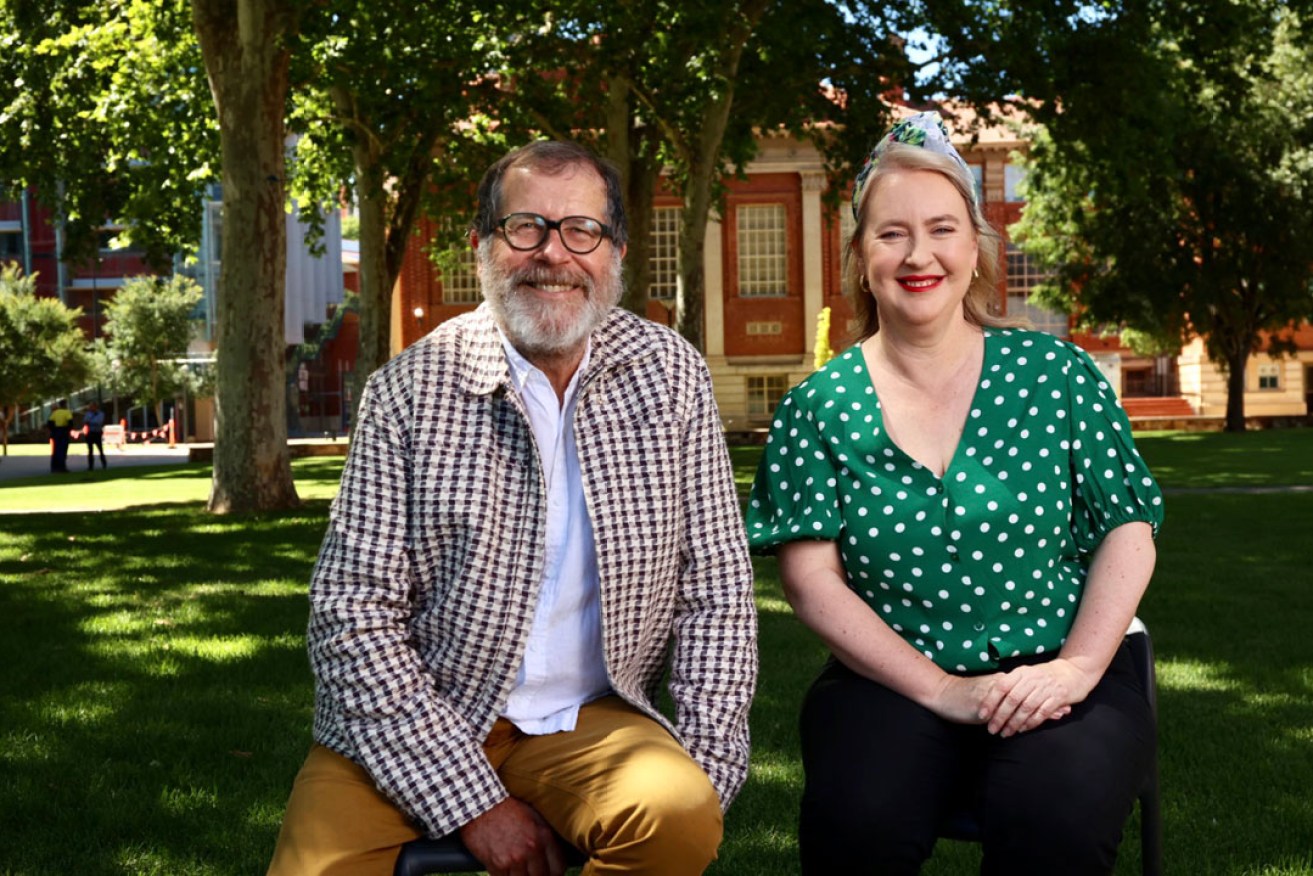 Adelaide Festival artistic directors Neil Armfield and Rachel Healy on the University of Adelaide's Barr Smith Lawns, where the Indigenous food event Ngarku’adlu will be presented in 2021. Photo: Tony Lewis / Adelaide Festival
