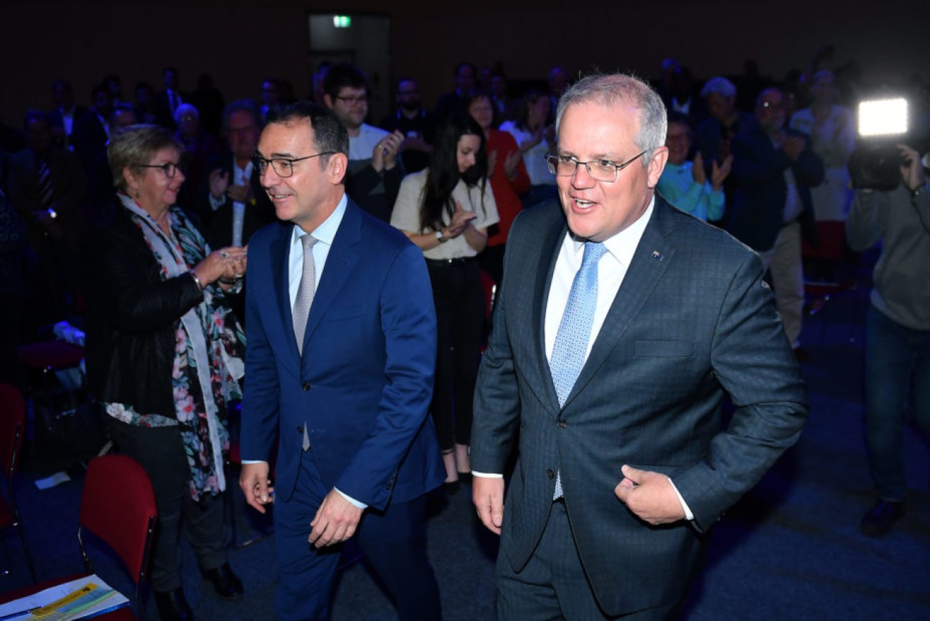 Prime Minister Scott Morrison has dismissed concerns about meeting with Premier Steven Marshall at National Cabinet today (AAP Image/Mark Brake). 