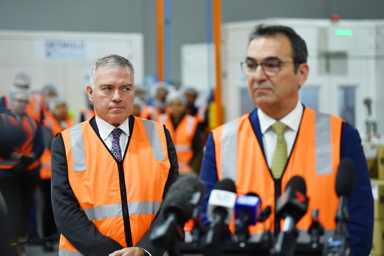 Premier Steven Marshall and Health Minister Stephen Wade: often available, occasionally unintelligible. Photo: David Mariuz / AAP