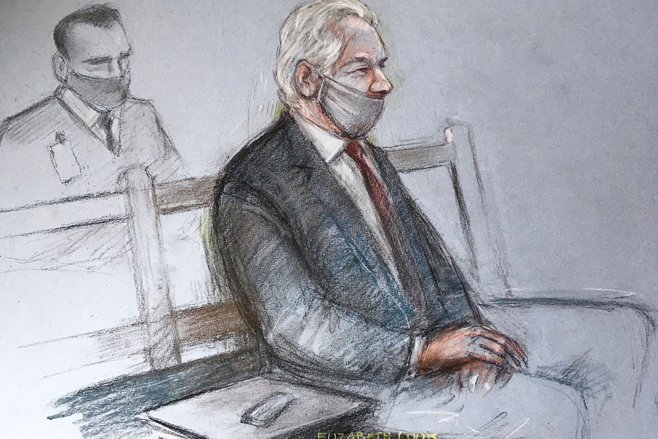 A court sketch of Julian Assange during his Old Bailey extradition hearing.
Image: Elizabeth Cook/PA via AP