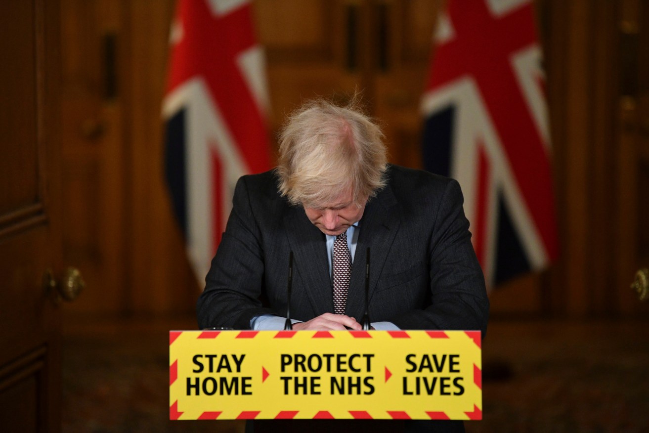 UK Prime Minister Boris Johnson at a virtual press conference on the pandemic. Photo: Justin Tallis / Pool via AP