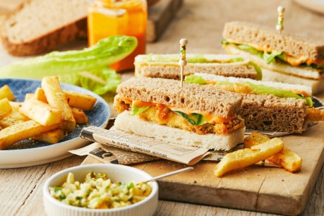 Posh fish finger sandwich with triple-cooked chips