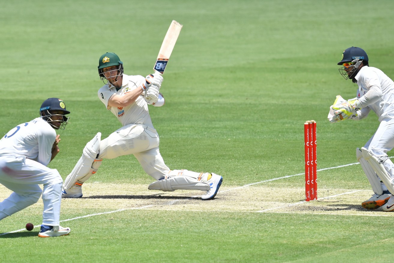 A solid innings of 55 from Steve Smith has helped Australia steady its second innings in the Gabba Test. Picture: Darren England/AAP.