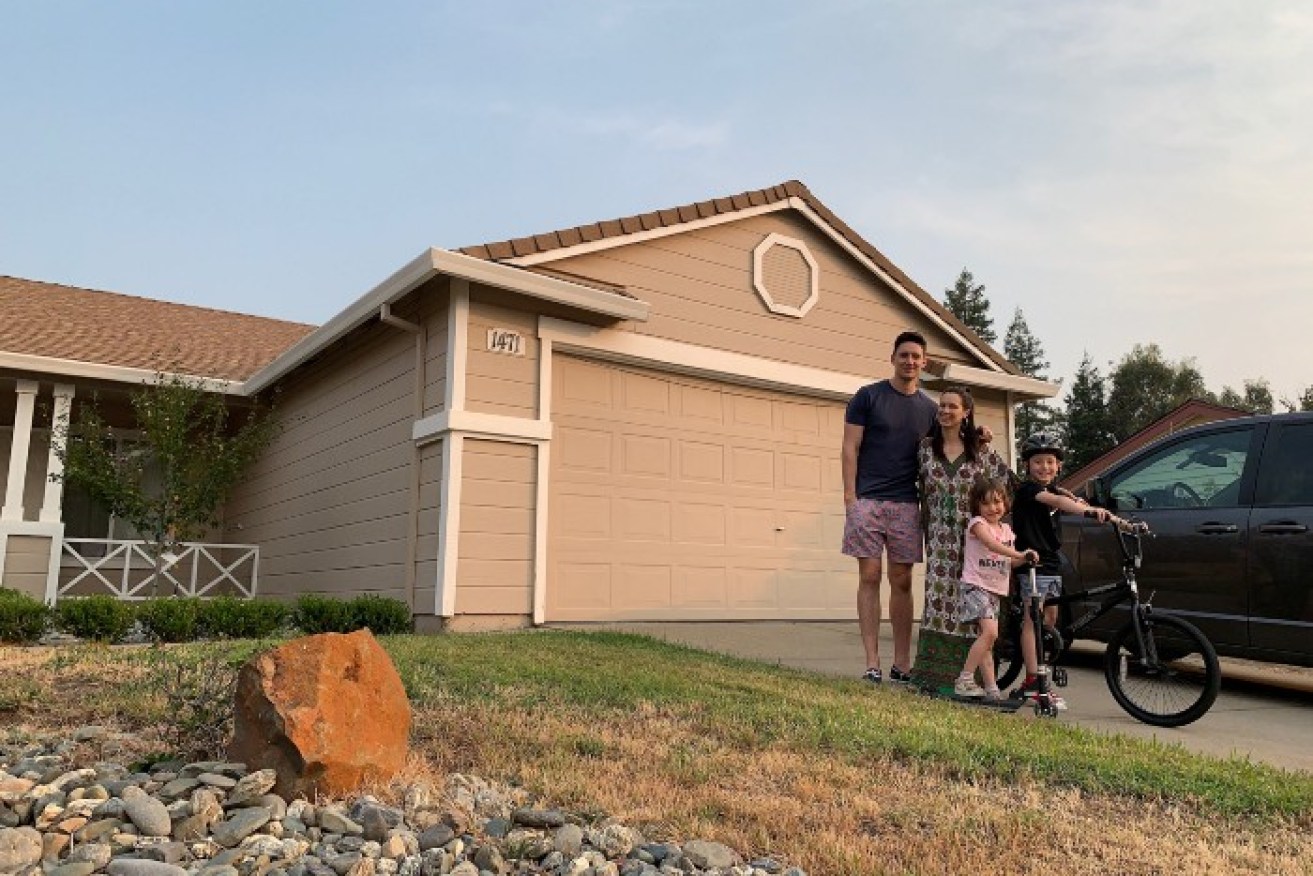Andrew Montesi and his family on day one in Redding, California. 